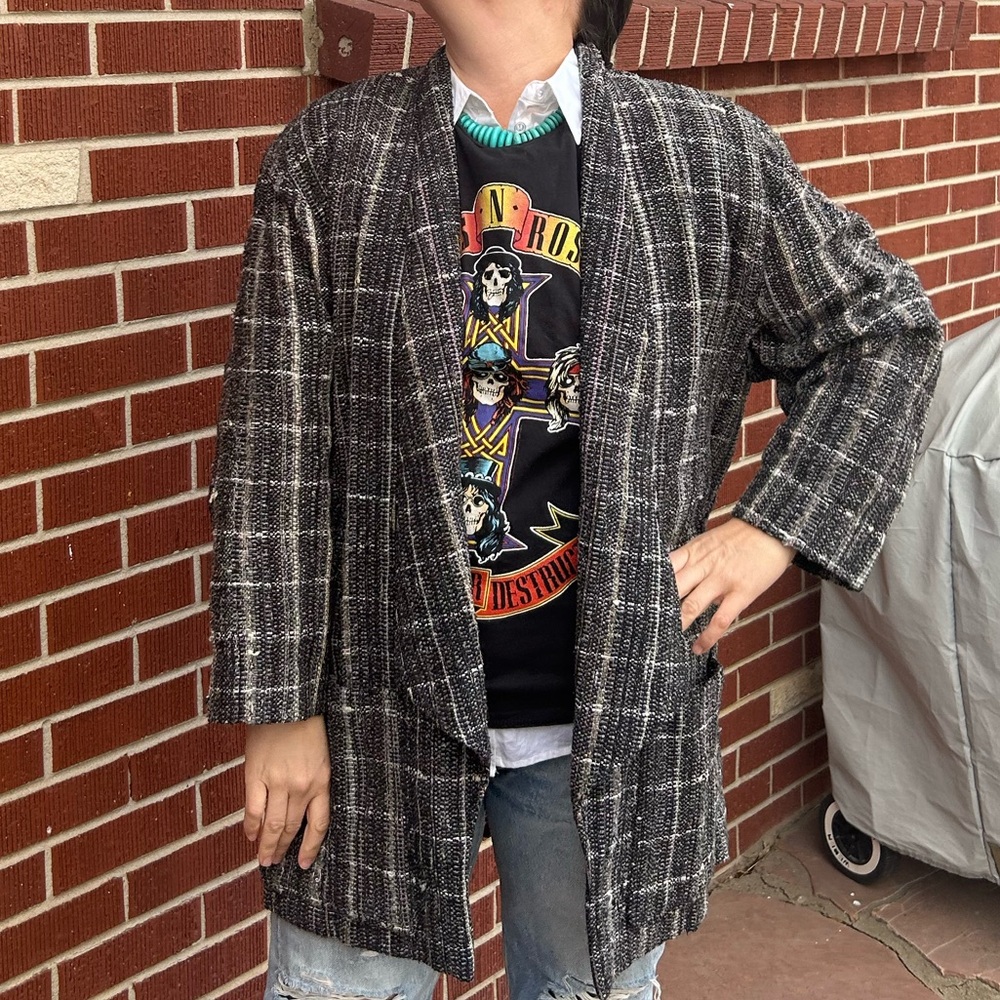 GISELLE SHEPATIN Vintage Art To Wear Window Pane Plaid Raw Weave Coat SZ: Medium